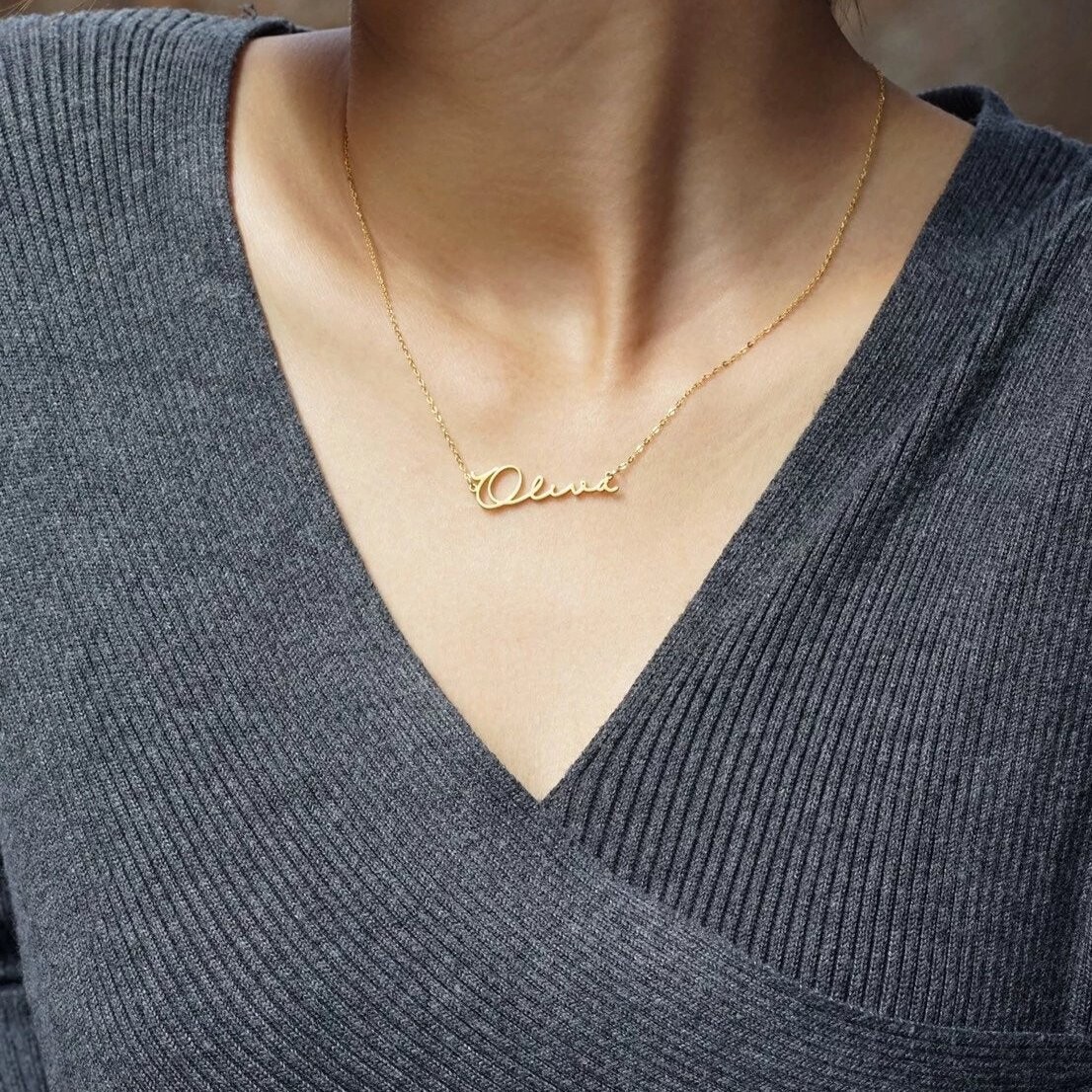 Cross-border Hot Selling Personalized Name Necklace 18k Gold Ladies Necklace Name Cut Necklace Gift Factory Direct Sales