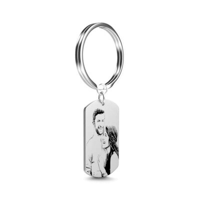 White Gold Keychain Personalized Photo Pattern Pendant