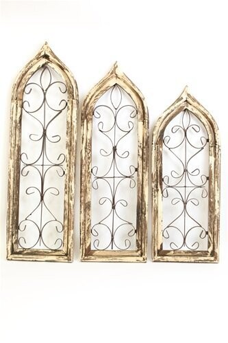 Gothic Windows-Brown White Set-Primitive-Wall Decor-Set of 3