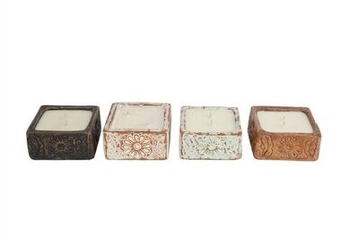 Bohemian Flower Clay Candle Vessel-5x5 inches-Four Colors