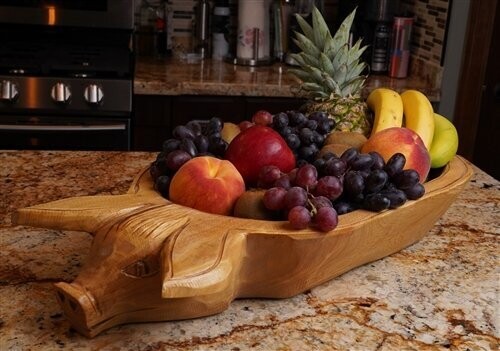 Food Safe-Pig Wooden Serving Platter Dough Bowl