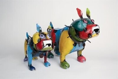 Colorful  Metal-Bulldog-Garden Decor-Yard Art-Handmade-Two Sizes