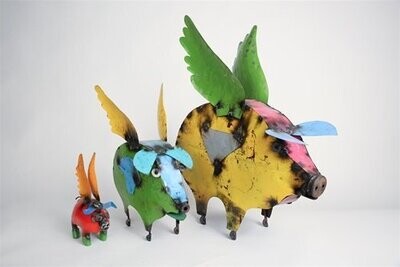 Colorful  Metal Flying Pig-Garden Decor-Yard Art-Hamdmade-3 Sizes