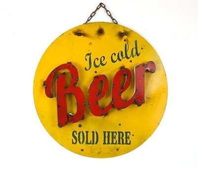 Beer Round Metal Sign-Bar-Restaurant-Ice Cold Beer-24 inches