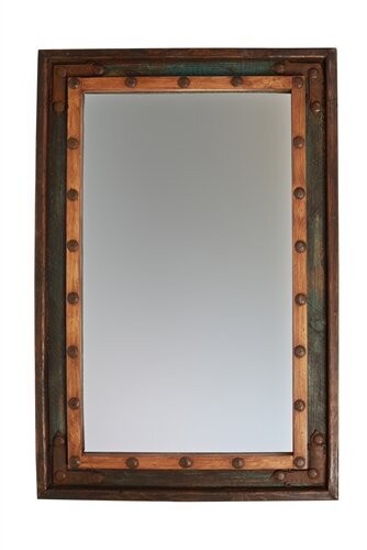 El Paso Rustic-Clavos-Handmade-Accent-Vanity Mirror, Colors: Turquoise