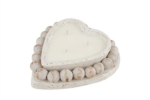 Beading Heart-Candle Pour-9x10 inches-Clay Candle Vessel-3 Color Choices-CLEARANCE-Only $10 Each, Colors: White