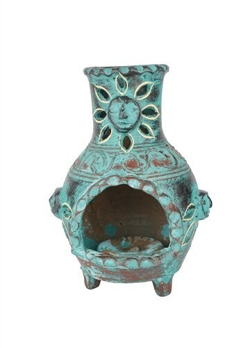 Sonoran Clay Chimney Small-Hand Painted-Garden-8x8x11 inches-3 Color Choices, Colors: Turquoise
