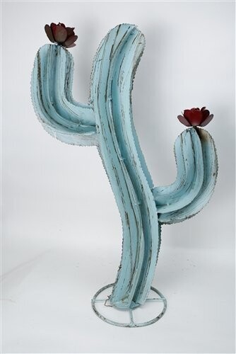 Curvy Iron Garden Metal Cactus-Garden Decor-3 Colors-Two Sizes, Colors: Blue