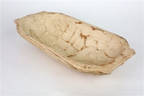 Deep Wooden Dough Bowl W/ Handles-Batea-Colors-10x20 inches, Colors: Antique White
