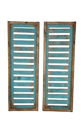 Milan Wood Shutter Windows-Pair-Farmhouse-22x36-Small, Colors: Turquoise