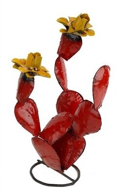 Prickly Pear Metal Cactus-12x12x14H inches-Handmade-Garden-Yard Art, Colors: Red