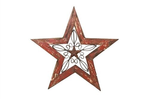 Texas Star-Wood and  Iron-3 Colors-Wall Decor, Colors: Red