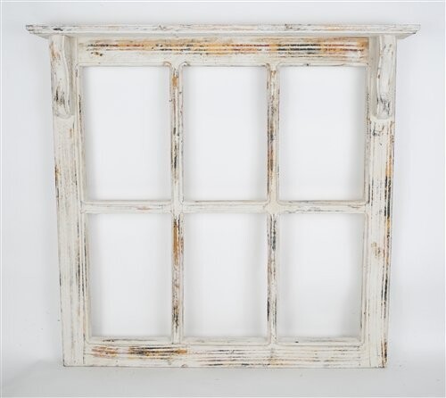 Farmhouse Panel Window with Shelf-Six Panels-30x29 inches, Colors: Shabby White