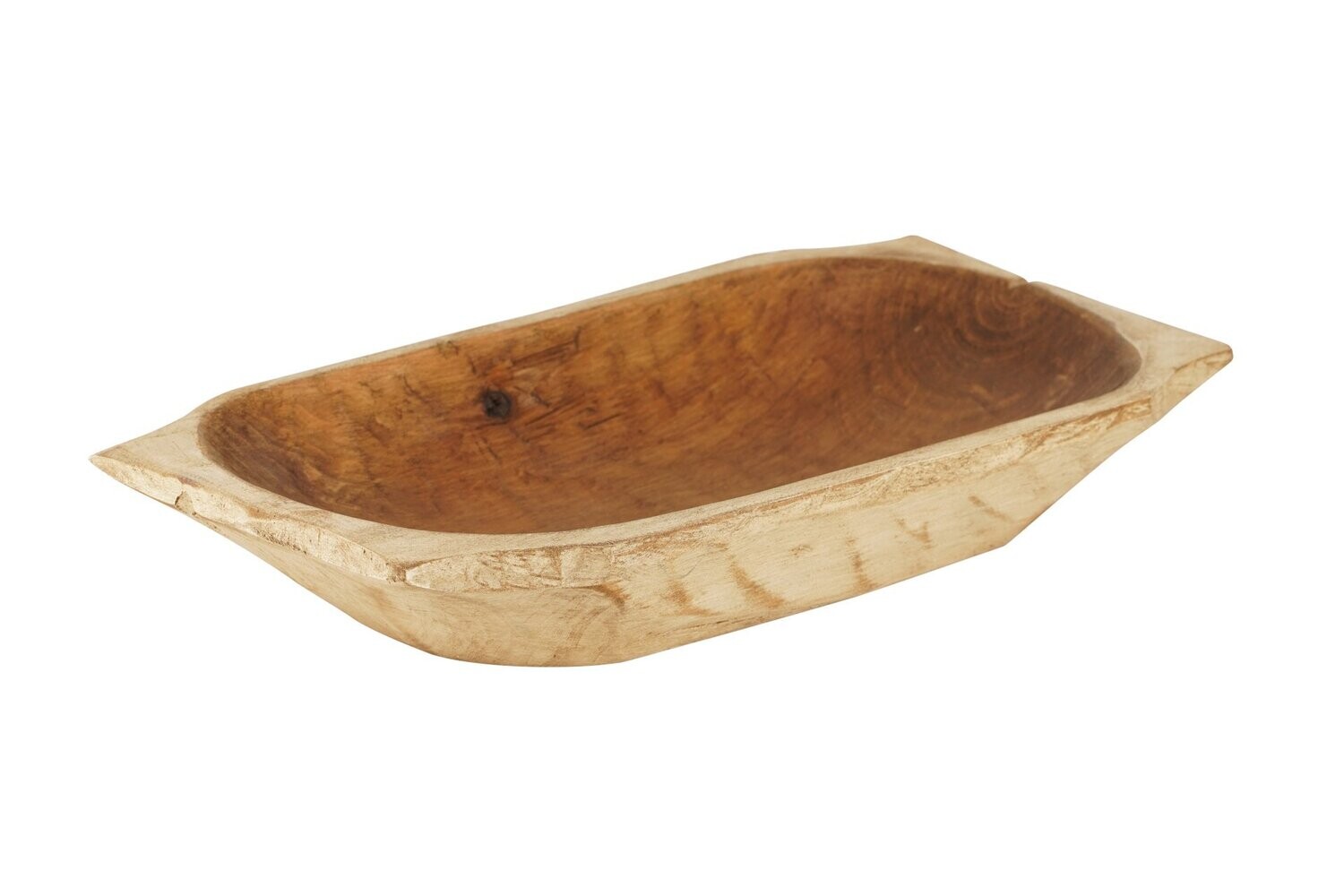 Country Farmhouse Deep Wooden Dough Bowl W/ Handles-Batea-Colors-10x20 inches, Colors: Antique White
