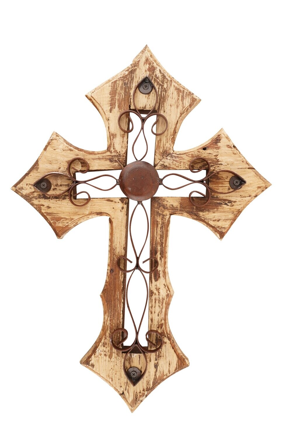 Laredo Wall Cross-Rustic Handmade-Wood-14x19 inches, Colors: Antiqued White