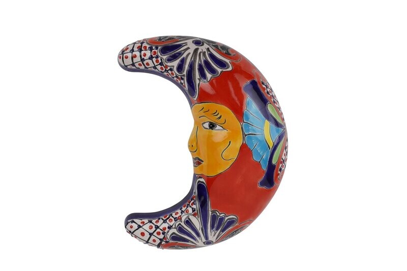 Talavera Colorful Ceramic Wall Moon-Hand Painted-Garden-Wall-10x12x3 inches