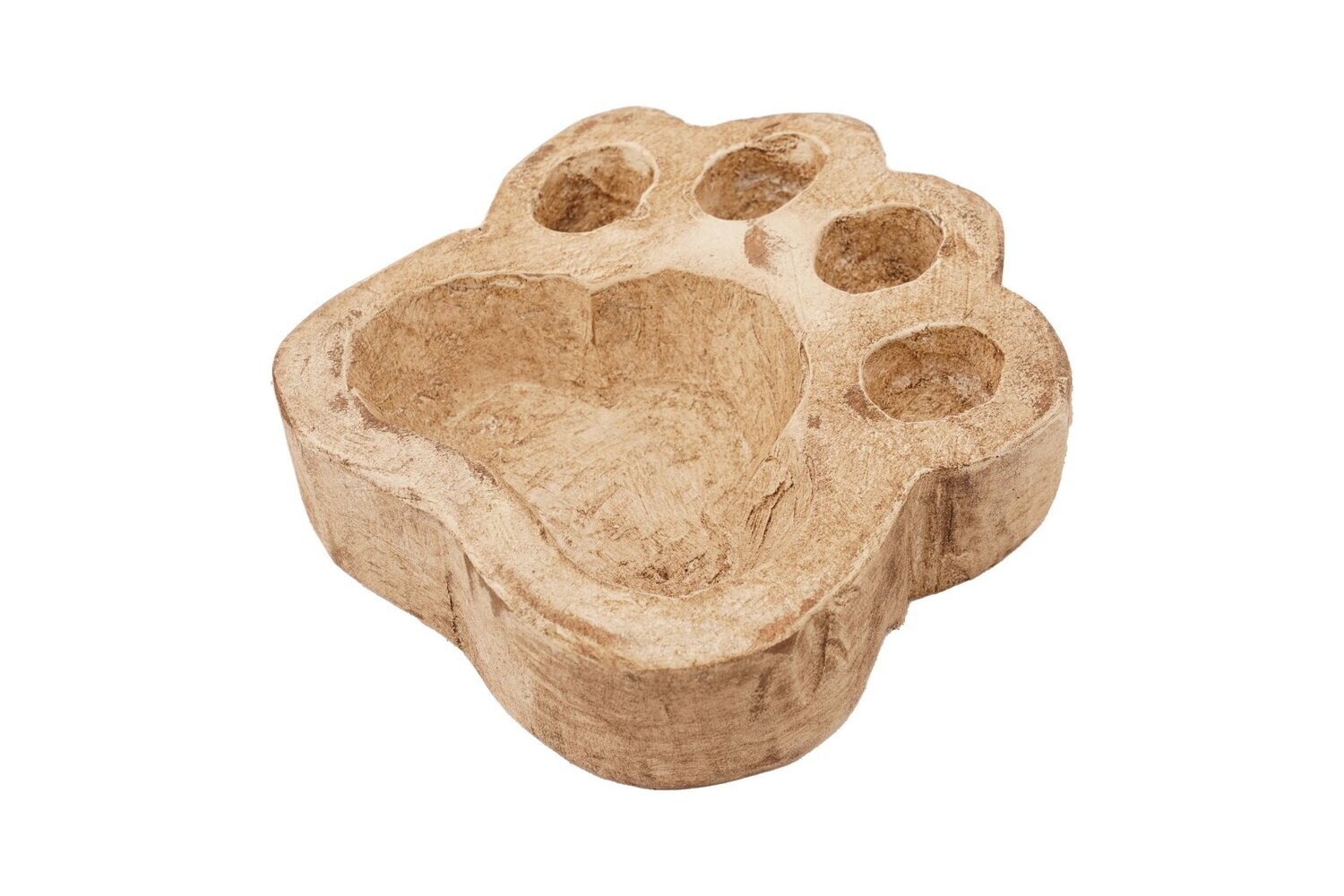 Dog Paw Bowl-Mini-6 x6 x 2 inches-Wood-Rustic-Handmade-Candle Pour-Carved-Exclusive Design-Dog Paw Bowl-Mini, Colors: Antique White