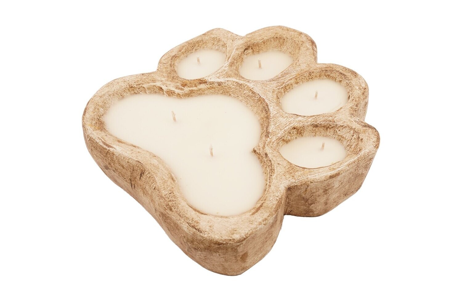 Dog Paw Bowl-9 x 9 x 2.5 inches-Wood-Rustic-Handmade-Candle Pour-Carved-Exclusive Design-Dog Paw Bowl, Colors: Antique White