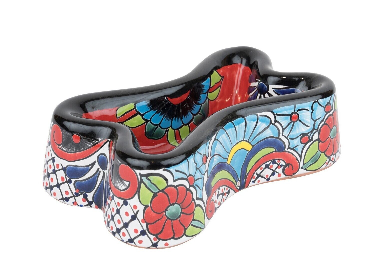 Talavera Colorful Ceramic Dog Bone Dish-Hand Painted-12x7x4 inches