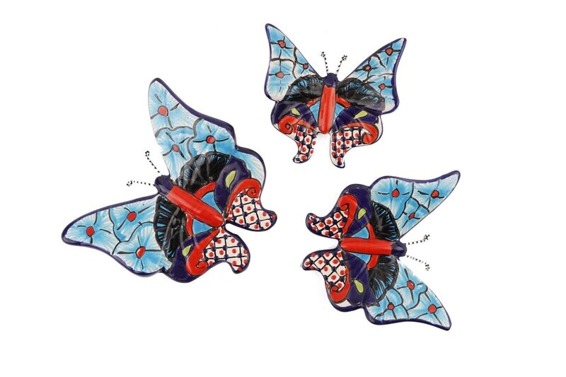 Talavera Colorful Ceramic-Hand Painted-Wall Decor-Butterfly Set of 3