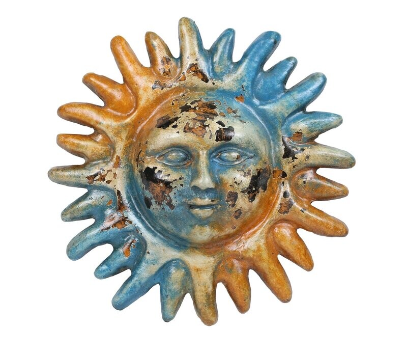 Old World Clay Sun-Hand Painted-Garden-Wall-14 inches