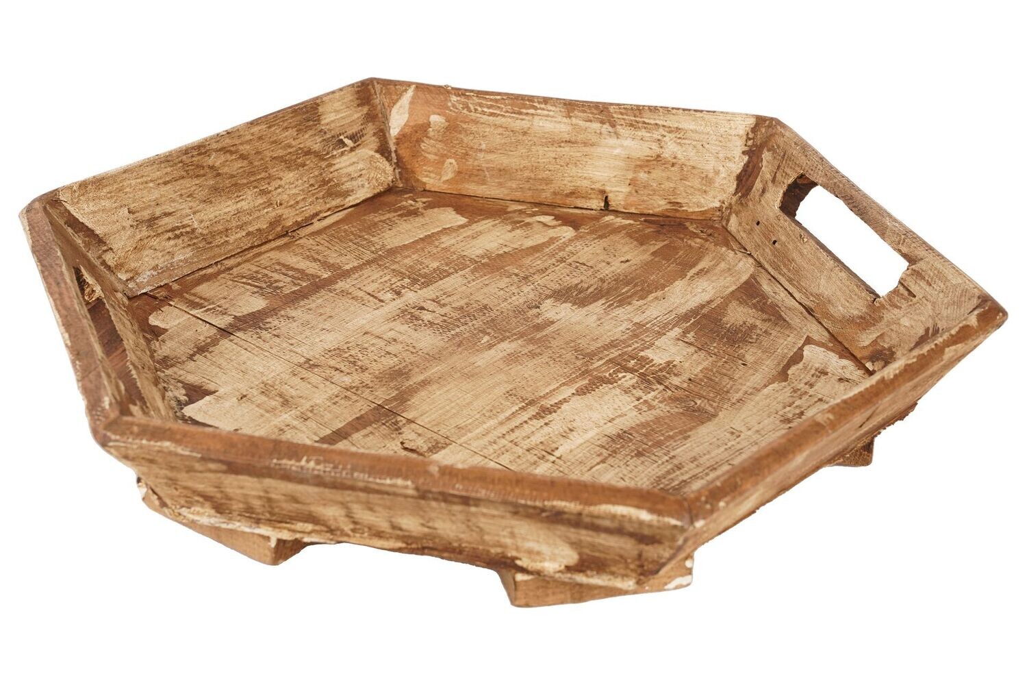 Hexagon Farmhouse Serving Tray-18.5  inch-Antiqued White-CLEARANCE-$15