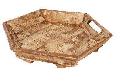 Hexagon Farmhouse Serving Tray-18.5  inch-Antiqued White-CLEARANCE-$15