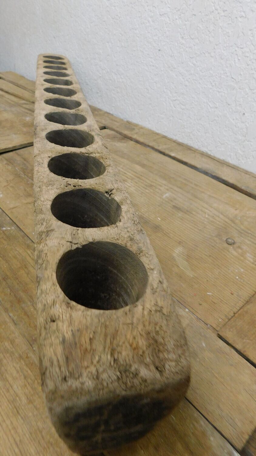 Vintage Primitive Large 12 Hole Mexican Wood Sugar Mold w/ Holder Candles - Antiques Collectibles Log Cabin Decor