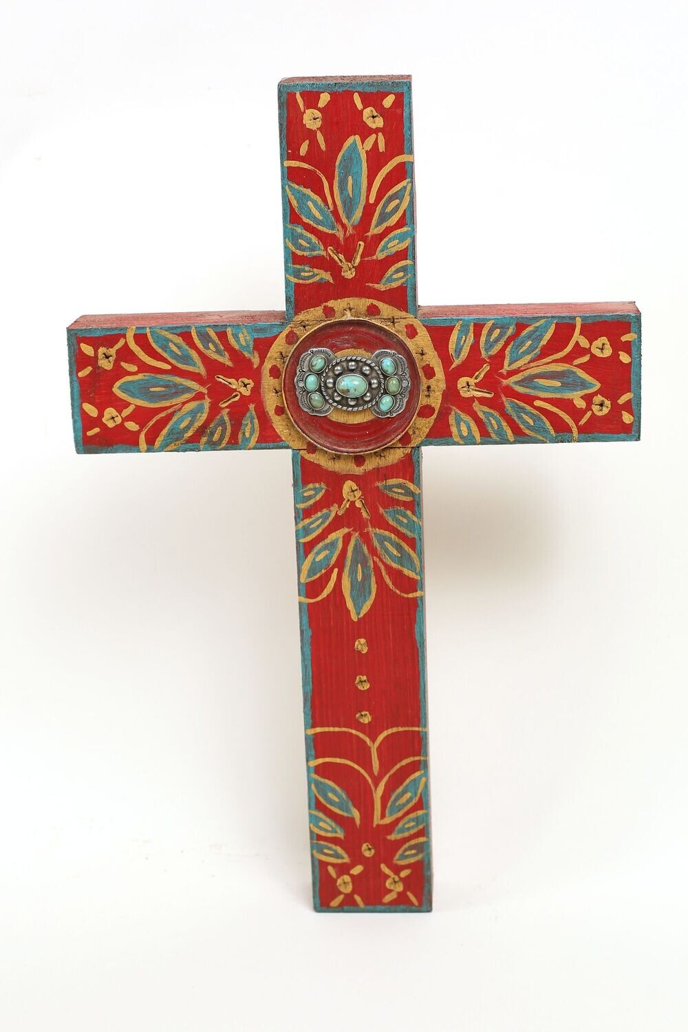 Concho Cross- Handmade Wall Decor-Rustic-11x17 Inches, Colors: Red