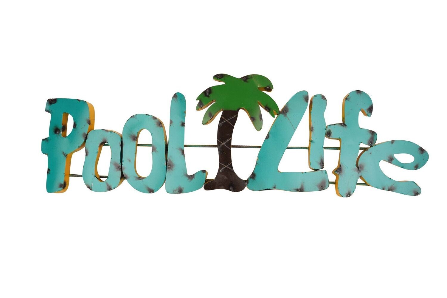 Pool Life Metal Sign-Palms-Handmade-Colorful Sign-40x12 inches