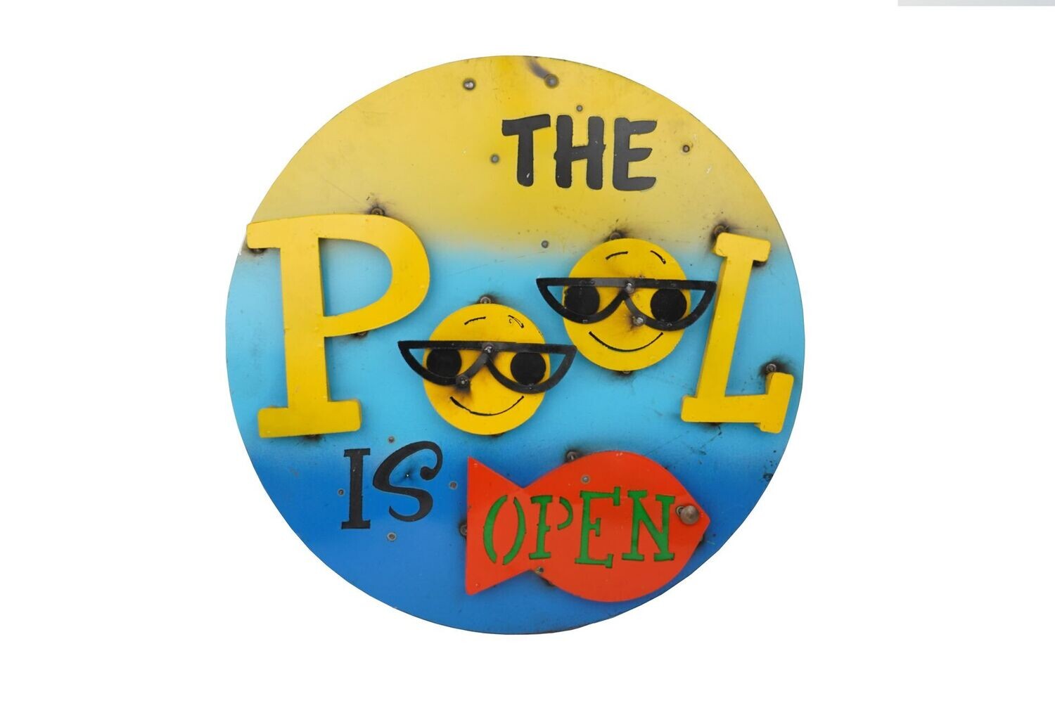Pool is Open Round Metal Sign-24 inches-Pool Life-Sunglasses