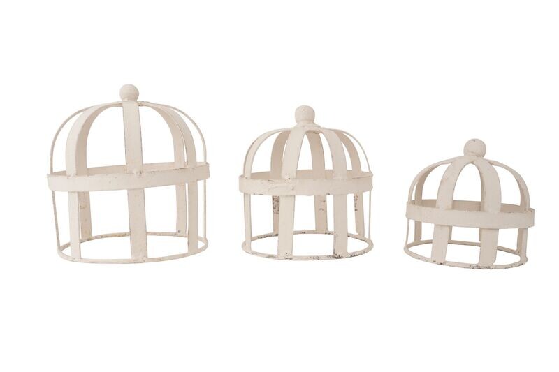 Farmhouse Iron Dome Topiary Set of 3-White-Handmade-Straps