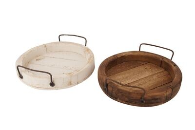 Round Farmhouse Serving Tray with Handles-12 inch-NEW-2 Color Choices