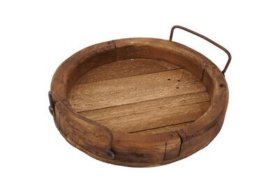 Round Farmhouse Serving Tray with Handles-12 inch-NEW-2 Color Choices, COLOR: Waxed