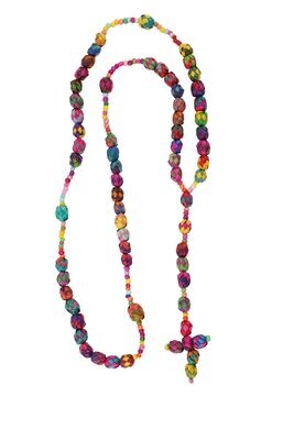 Colorful Palm Rosary with Cross-Handmade-21 inches-Fiesta