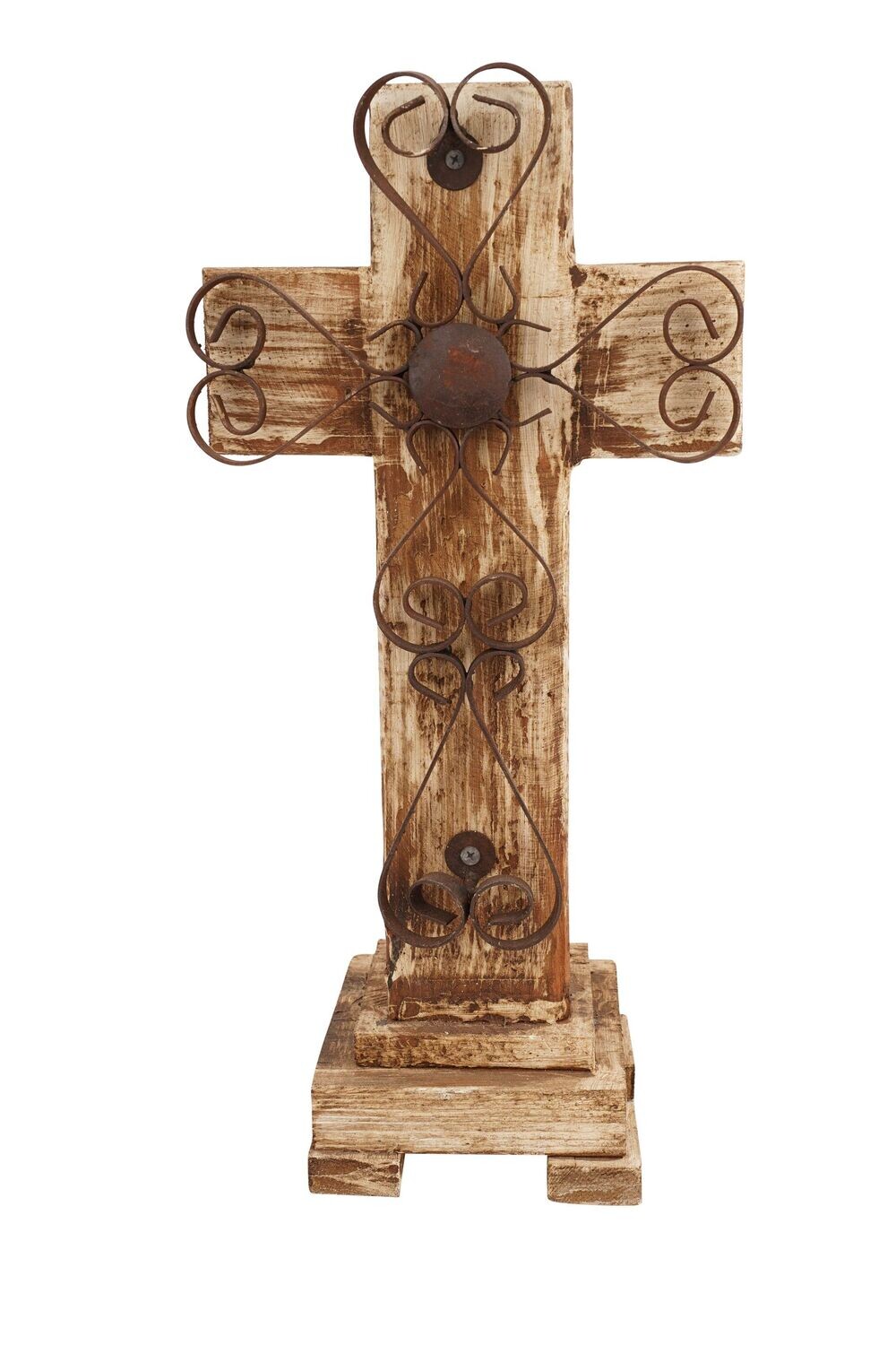 Laredo Pedestal Cross-Rustic Handmade-Wood-8x17 inches, Colors: Antiqued White