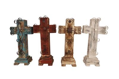 Laredo Pedestal Cross-Rustic Handmade-Wood-8x17 inches