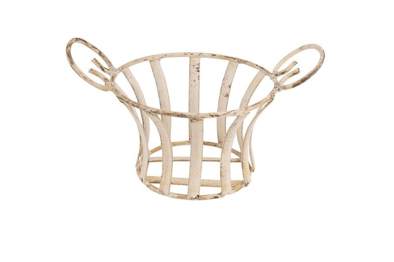 Farmhouse Iron Small Basket-White-Handmade-10x7x6 inches