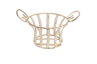 Farmhouse Iron Small Basket-White-Handmade-10x7x6 inches