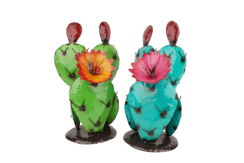 Blooming Prickly Pear Metal Cactus-8x8x17H inches-NEW-Beauty