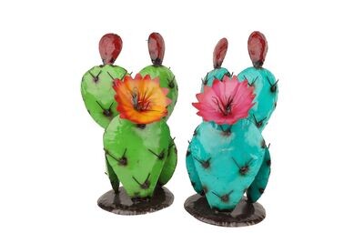 Blooming Prickly Pear Metal Cactus-8x8x17H inches-NEW-Beauty