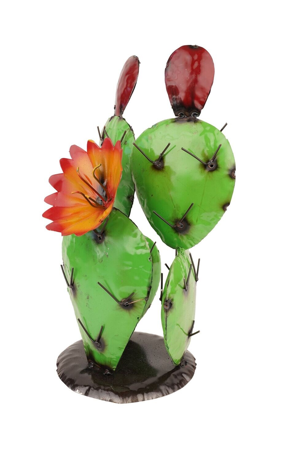 Blooming Prickly Pear Metal Cactus-8x8x17H inches-NEW-Beauty, Colors: Green