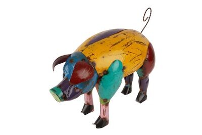 Colorful Pig-Metal-Yard Art-20Wx9Dx16H-Colorful Pig