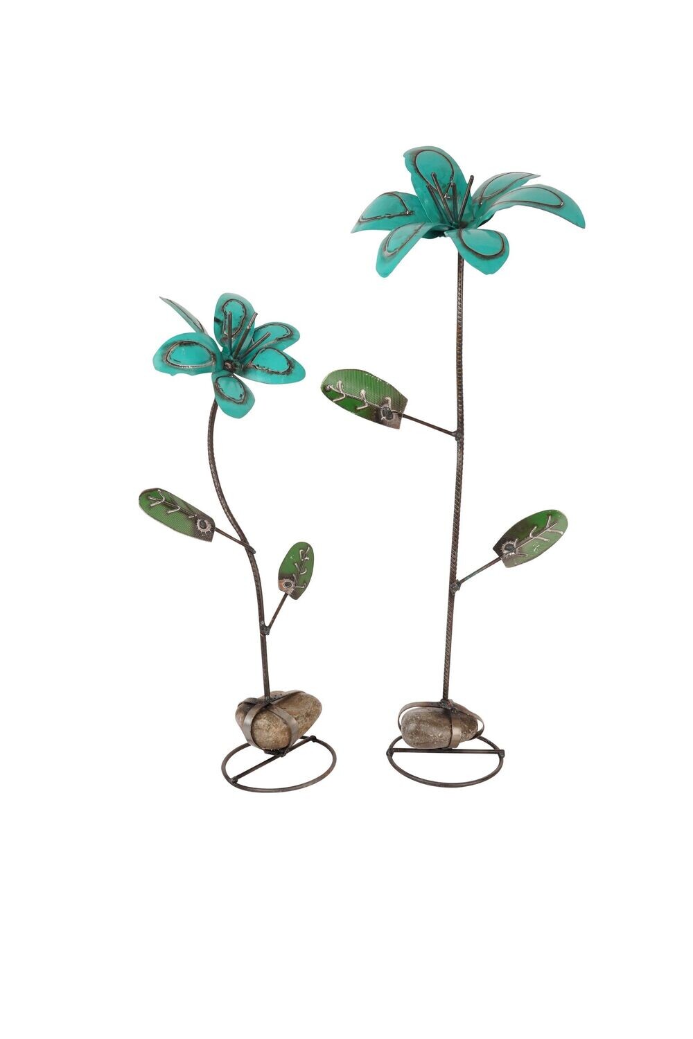 Lily  Flowers on a Rock-Garden-Turquoise-Set of 2-New-Handmade