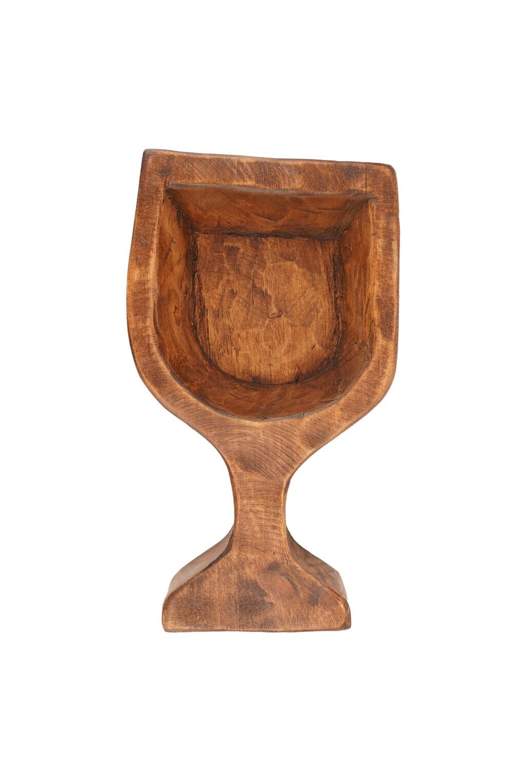 Wine Glass Dough Bowl-6 x 10 x 2 inches-Wood-Candle Ready-Carved Wine Glass, COLOR: Waxed