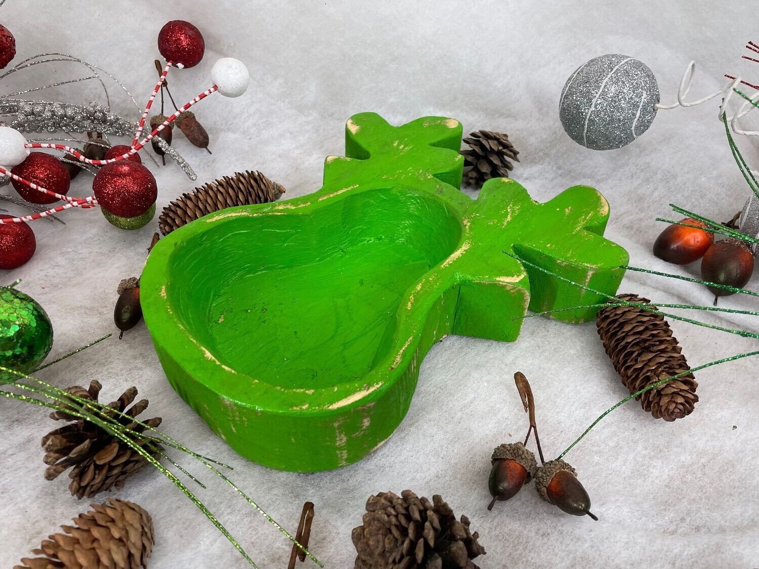 Reindeer Dough Bowl-9x10-New Design-Candle Ready-Four Color Choices-Original-Christmas Reindeer Dough Bowl, COLOR: Green
