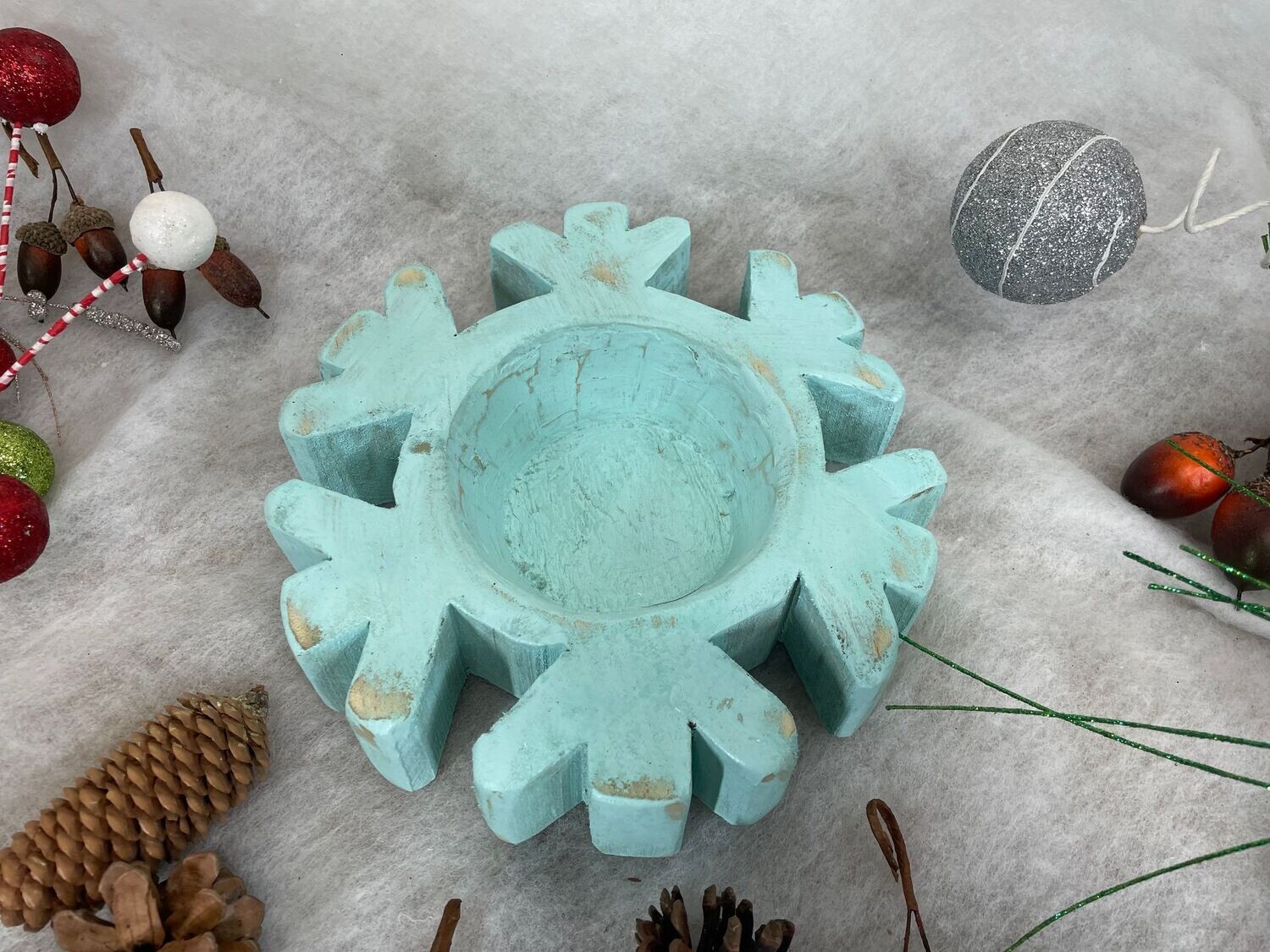 Snowflake Dough Bowl-9x9-New Design-Candle Ready-Four Color Choices-Original-Beautiful-Christmas Snowflake Dough Bowl, COLOR: Seaside Blue