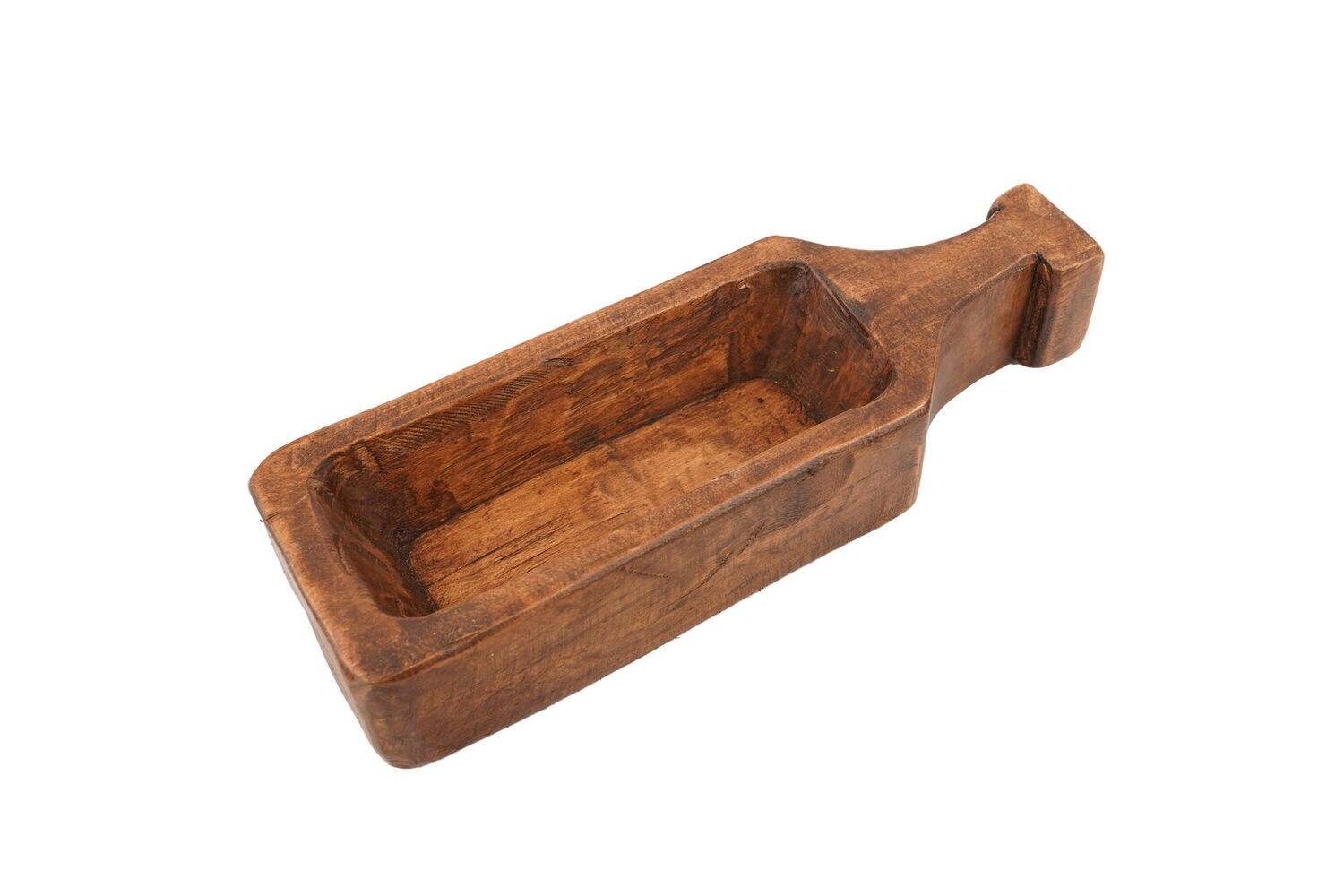 Wine Bottle Dough Bowl-4 x 12 x 2 inches-Wood-Handmade-Carved-Candle Ready-Carved Wine Bottle, COLOR: Waxed