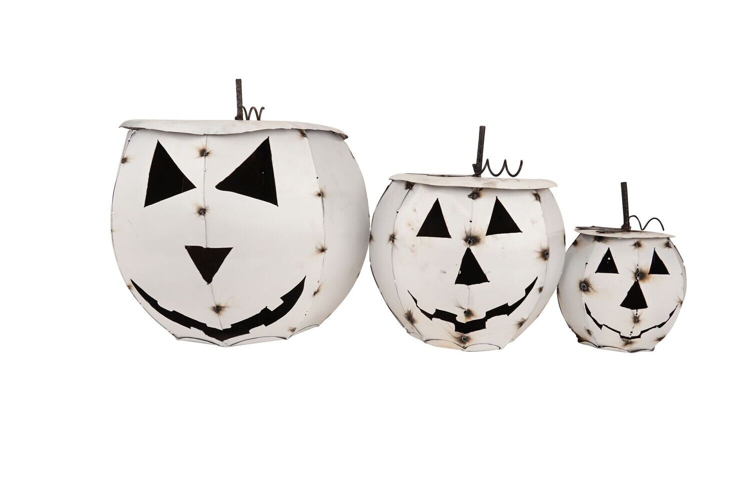 Halloween Pumpkin-Set of 3-Metal-Garden-Nesting-White