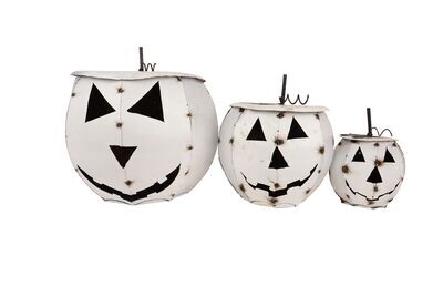 Halloween Pumpkin-Set of 3-Metal-Garden-Nesting-White